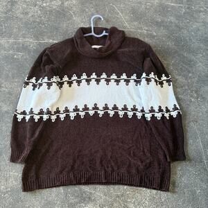 Vintage Jaclyn Smith 80s Sweater Womens PL Brown Mock Neck Holiday Fall Preppy